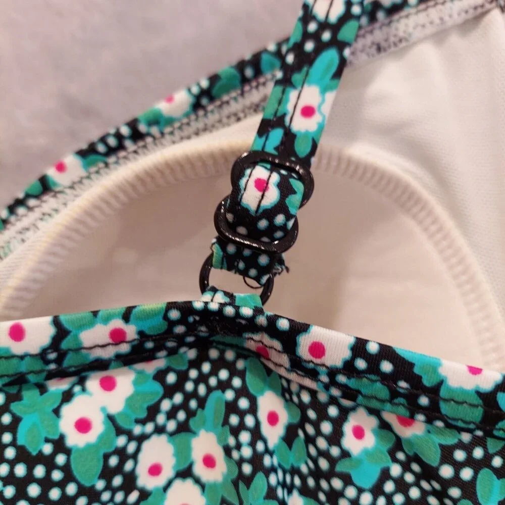 Croft & Barrow Tankini Top Womens 8 floral Green black adjust straps ditsy flora